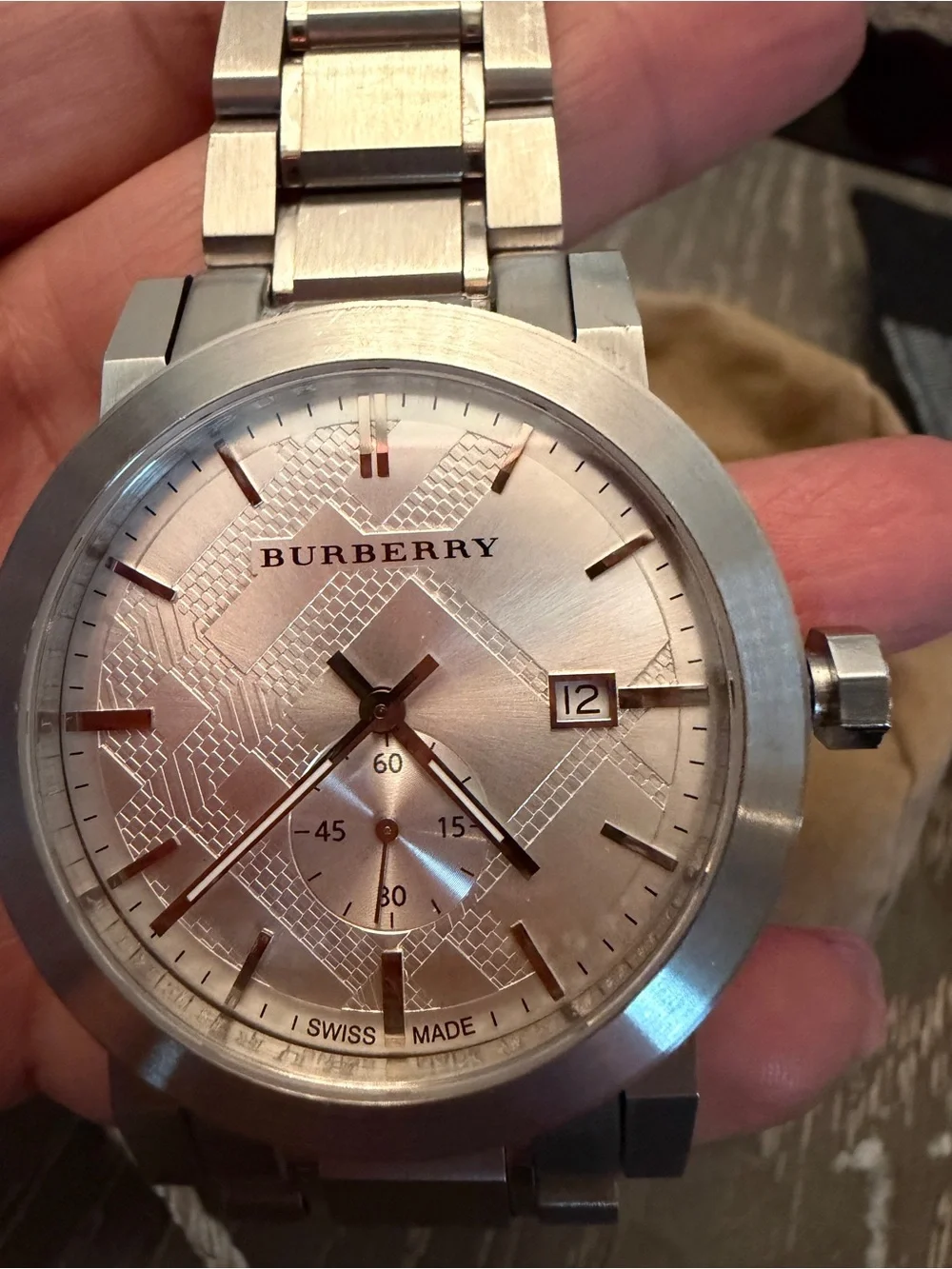 Burberry Silver-Tone Stainless Steel Watch with Champagne Dial